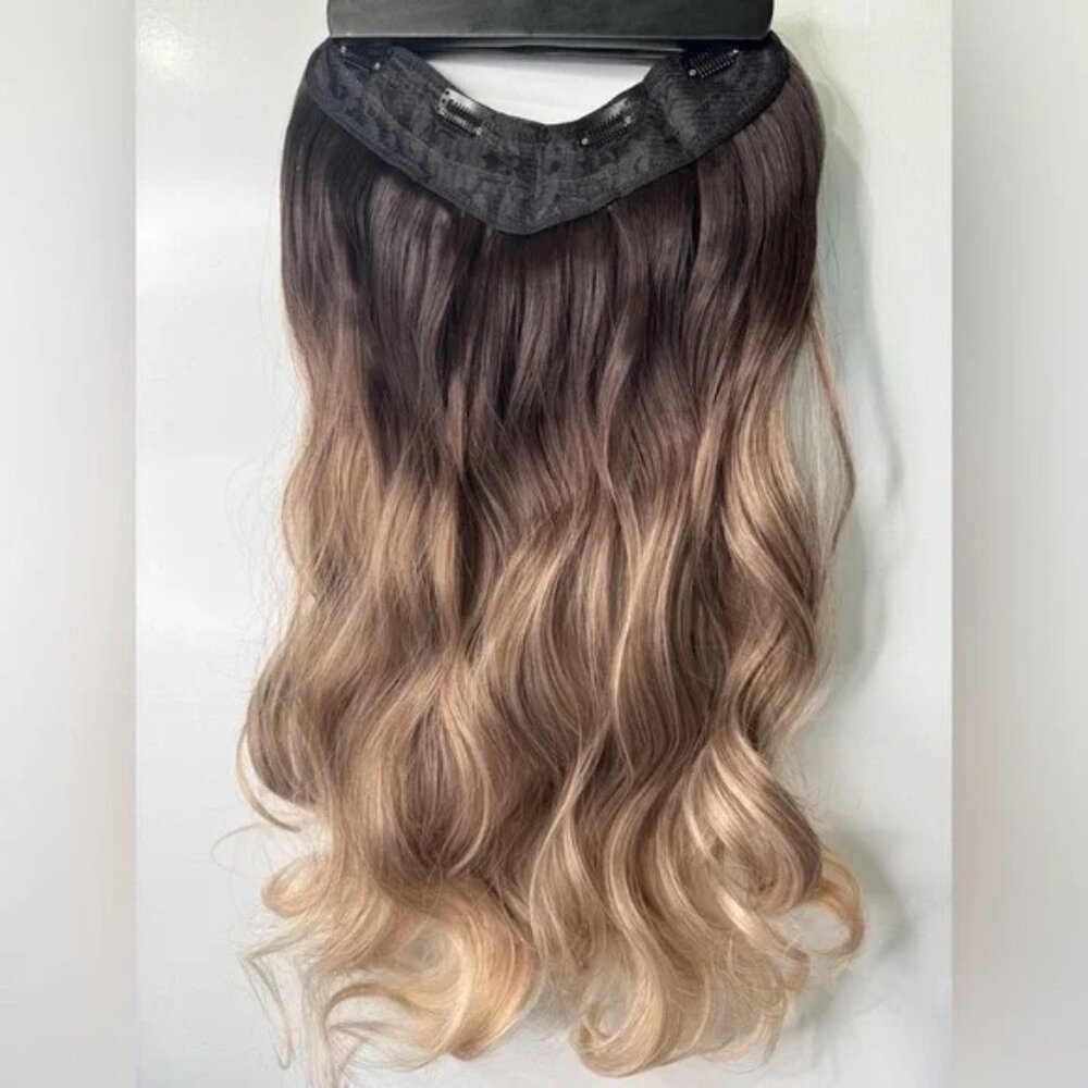24 In One Piece Clip In Wavy Extensions Balayage hair Style - dark root Blonde